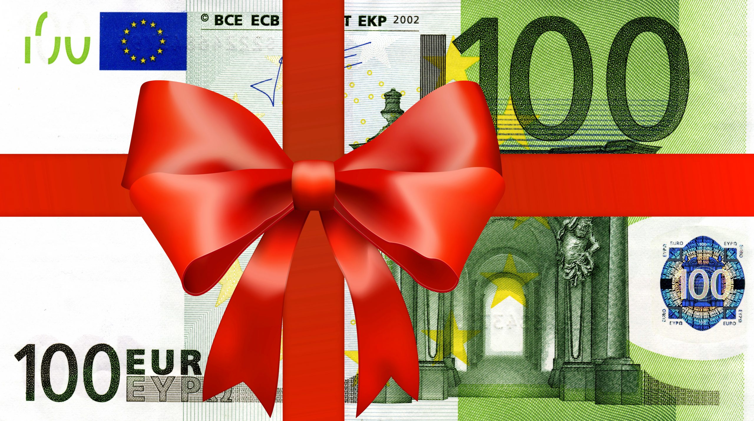 100 Euroschein mit breiten Geschenkband